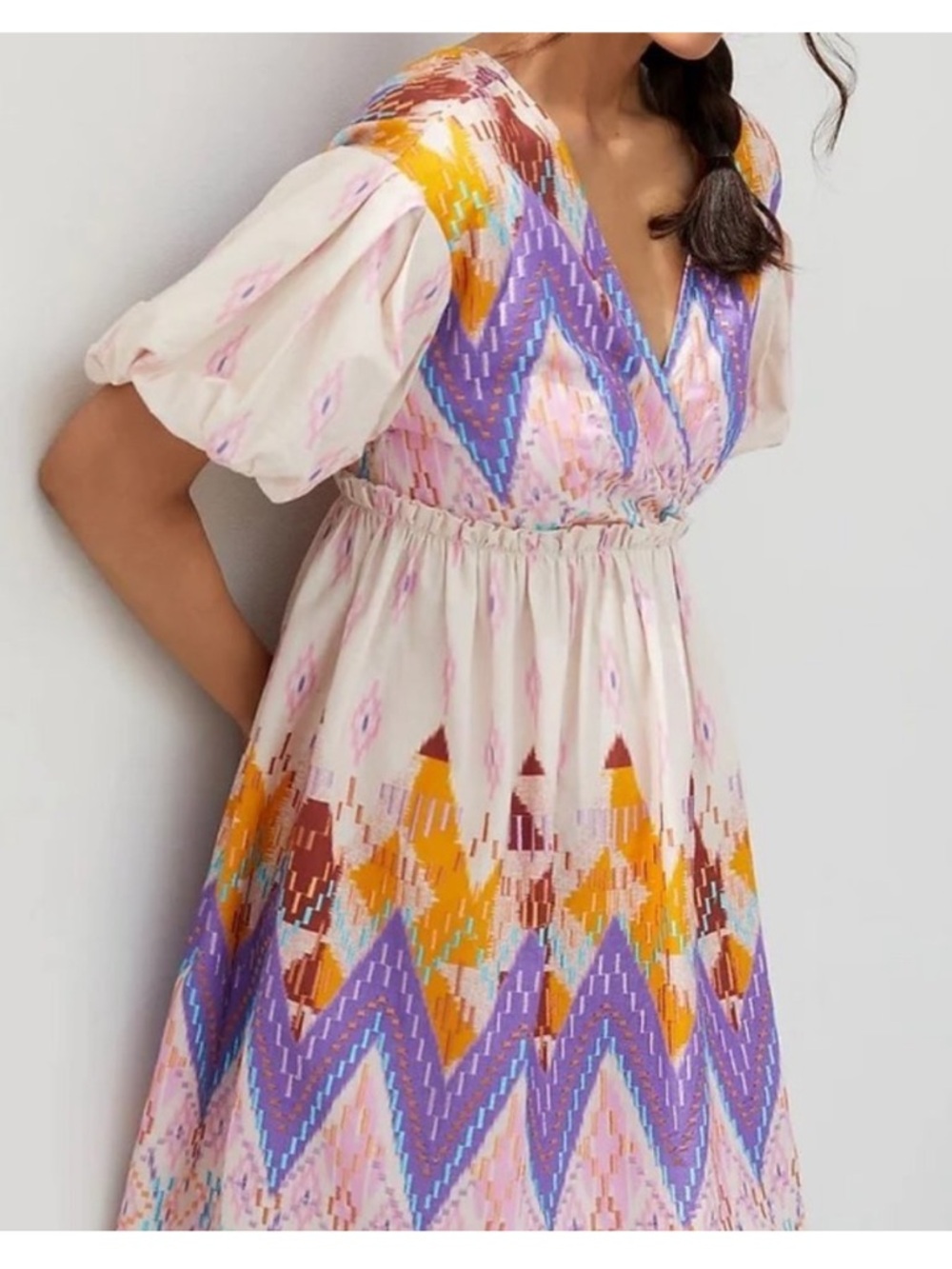 EUC - Anthropologie Not So Serious  Embroidered Puff Sleeve Mini Dress, L